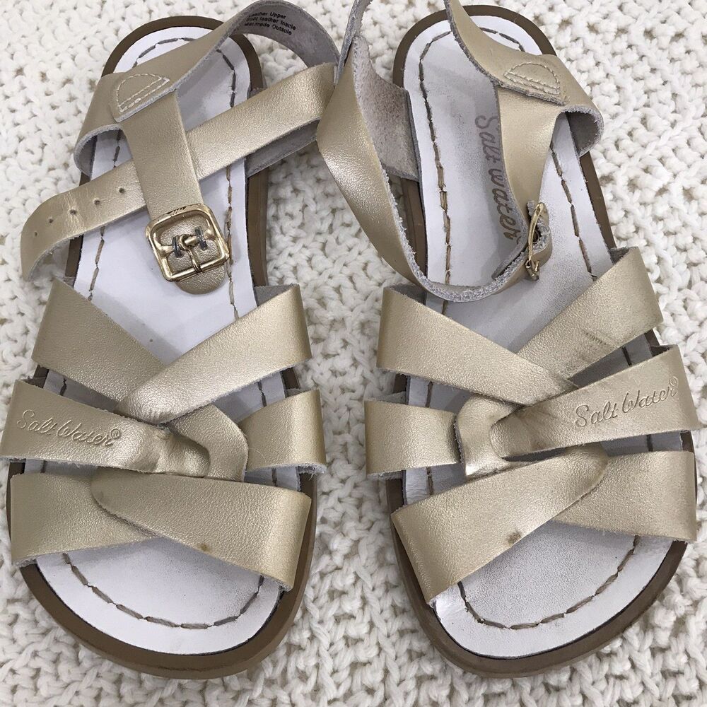 Salt Water Original Leather Sandals Metallic Gold Big Kids Size 1